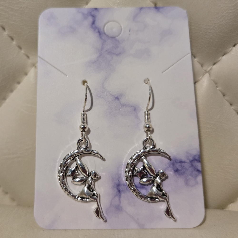 Silver Moon Fairy Earrings, Hypoallergenic ~ Handmade Boutique